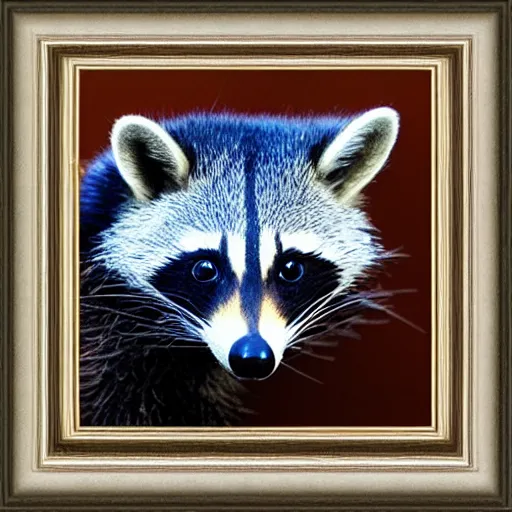 Prompt: framed picture from a majesty raccoon