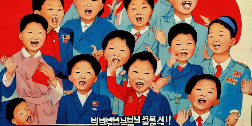 Image similar to north korean propaganda poster full of happy children