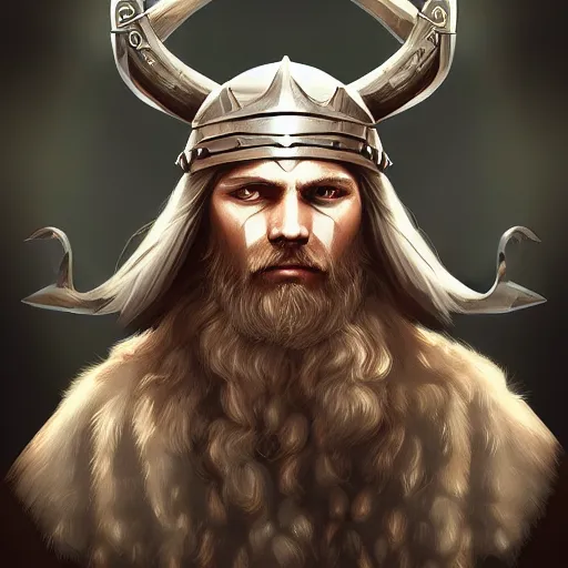 Prompt: Epic viking king, divine, symmetrical, D&D character art, portrait, digital painting, WLOP