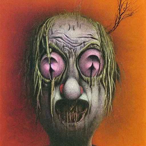 Image similar to grunge drawing of a clown by Zdzisław Beksiński