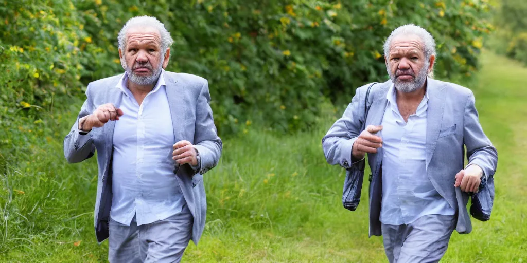 Prompt: alan sugar going for a walk in the country. summer time. the apprentice, 8 k, nature photography