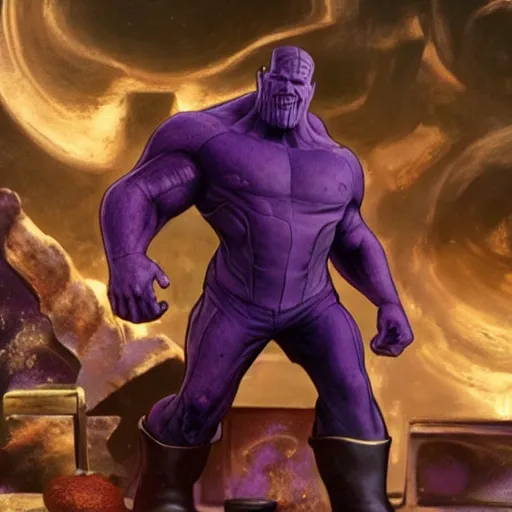 Image similar to photo of thanos wearing a kitchen morto