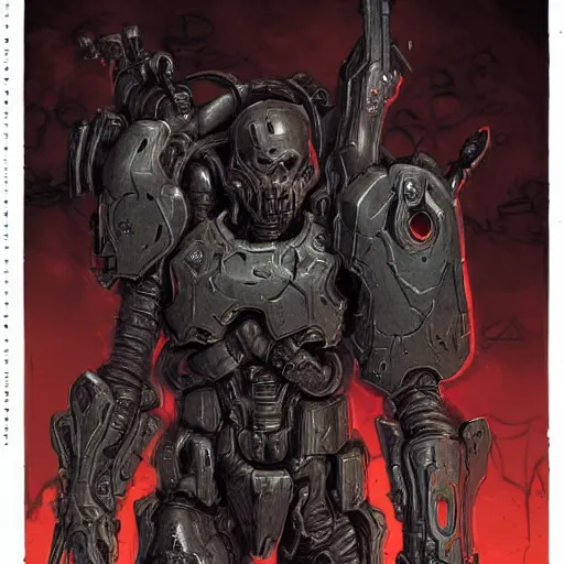 Image similar to doom slayer, pre renaissance art, tsutomu nihei art,