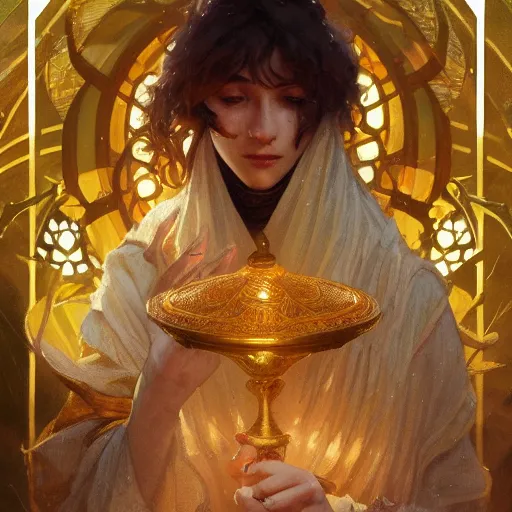 Prompt: the golden lamp Ormal during the spring of Arda, highly detailed, digital painting, artstation, concept art, sharp focus, illustration, art by artgerm and greg rutkowski and alphonse mucha