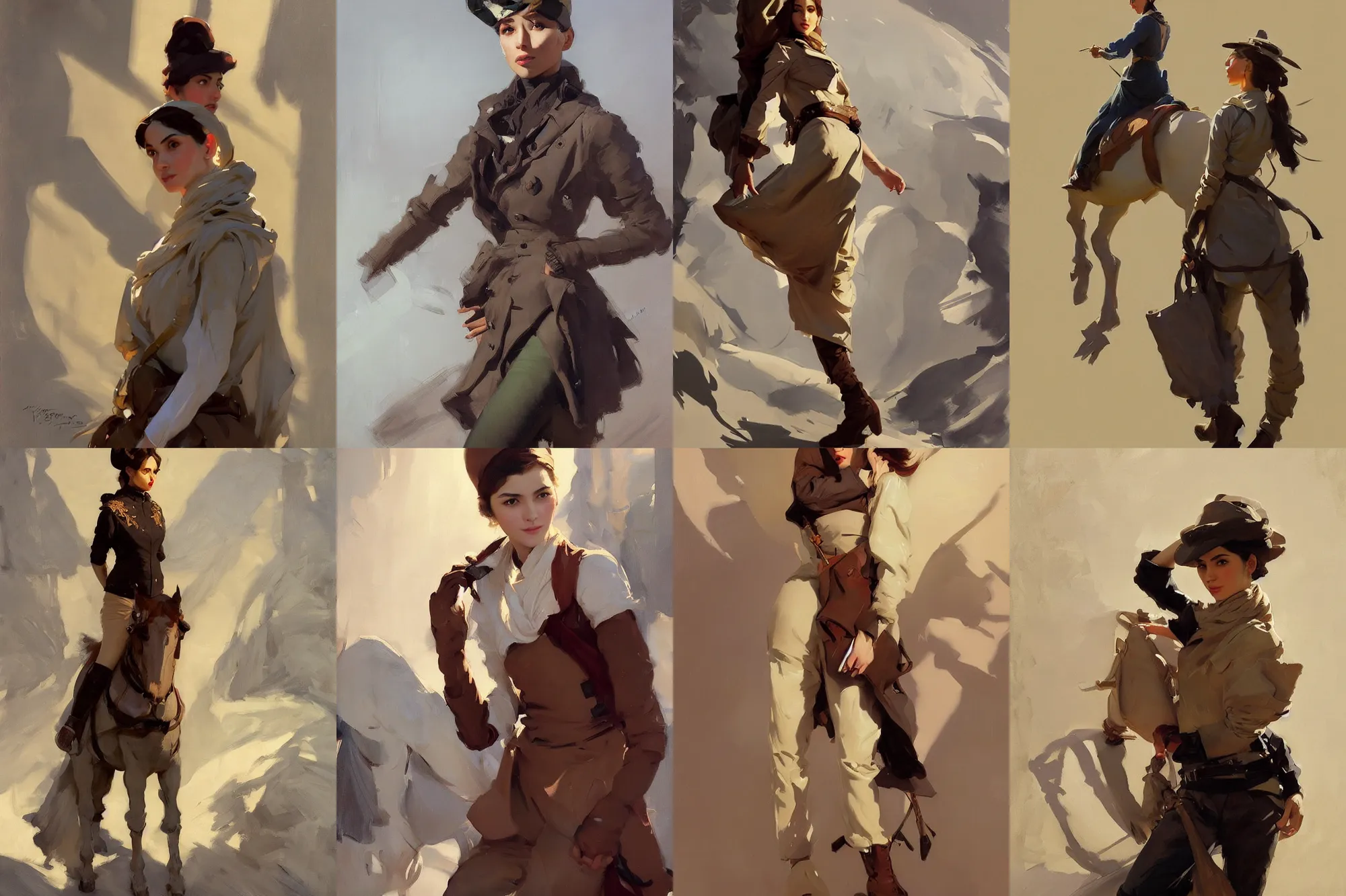 Prompt: portrait of russian iranian asian model girl jodhpurs winter traveler greg manchess painting by sargent and leyendecker, studio ghibli, fantasy, medium shot, asymmetrical, intricate, elegant, matte painting, illustration, hearthstone, by greg rutkowski, by greg tocchini, by james gilleard, by joe fenton