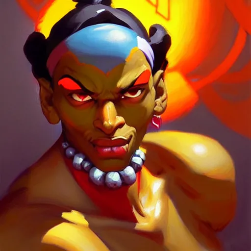 Image similar to Greg Manchess portrait painting of Dhalsim as Overwatch character, medium shot, asymmetrical, profile picture, Organic Painting, sunny day, Matte Painting, bold shapes, hard edges, street art, trending on artstation, by Huang Guangjian and Gil Elvgren and Sachin Teng