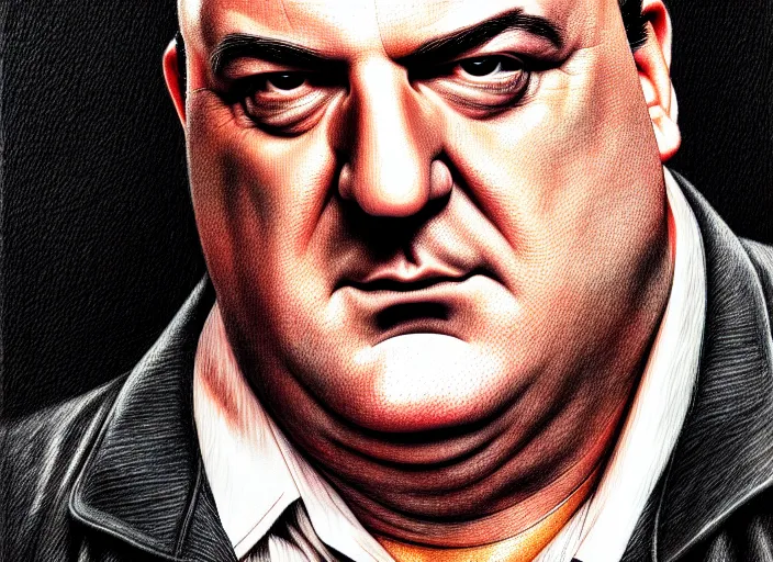 Image similar to a portrait of tony soprano drawn by aleksander rostov, details, hyper - detailed, hd, hdr, 4 k, 8 k