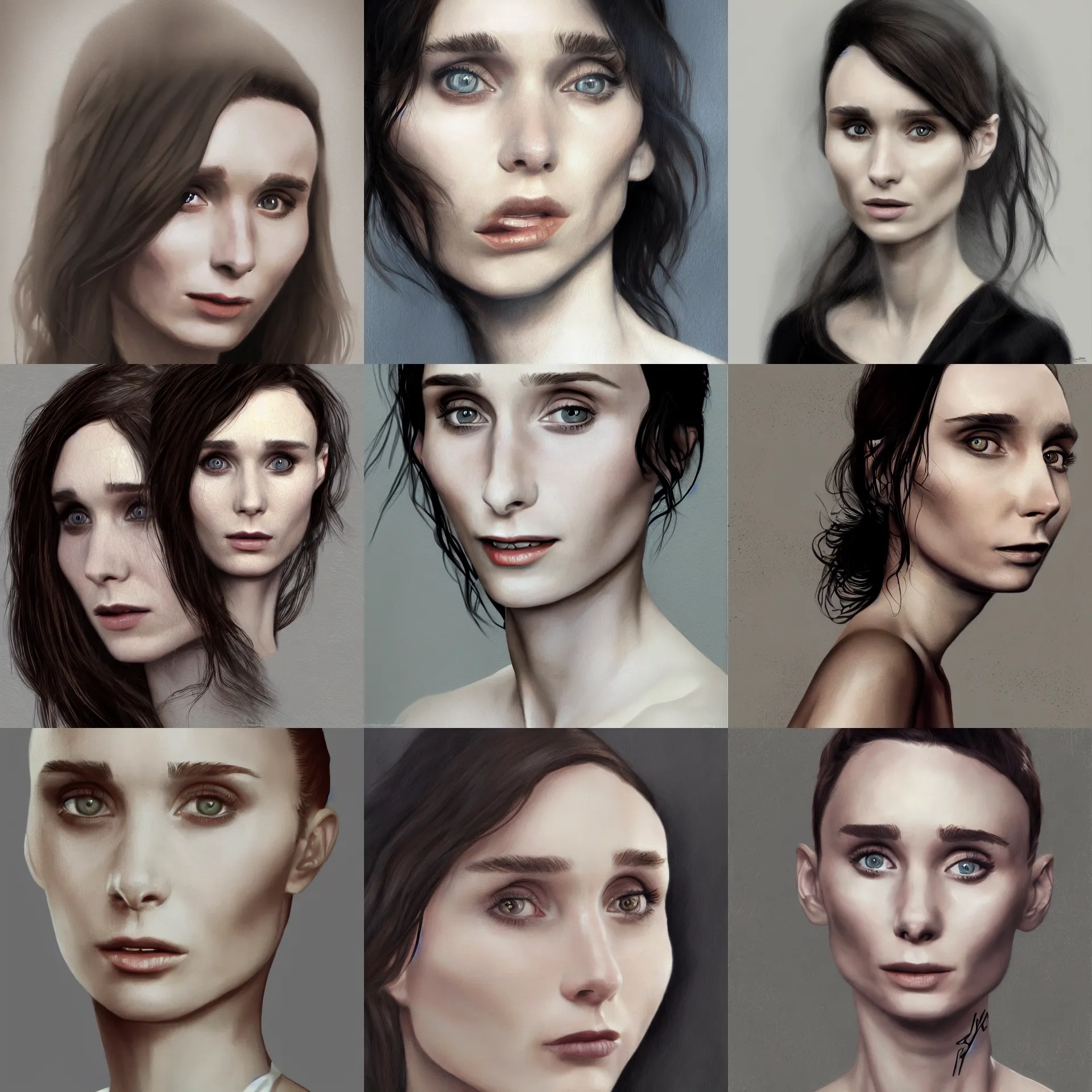 Prompt: realistic portrait of actress rooney mara, full portrait, digital painting, beautiful, trending on artstation