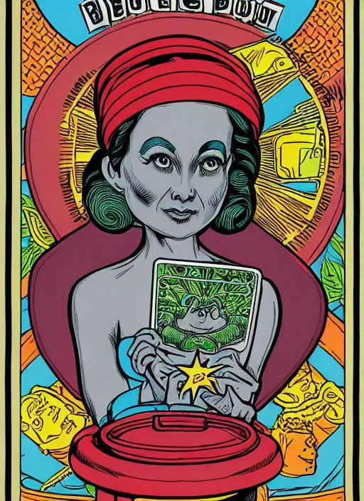 Image similar to portrait of a beautiful woman by basil wolverton and robert crumb in the style of a garbage pail kids card, tarot card, play - doh