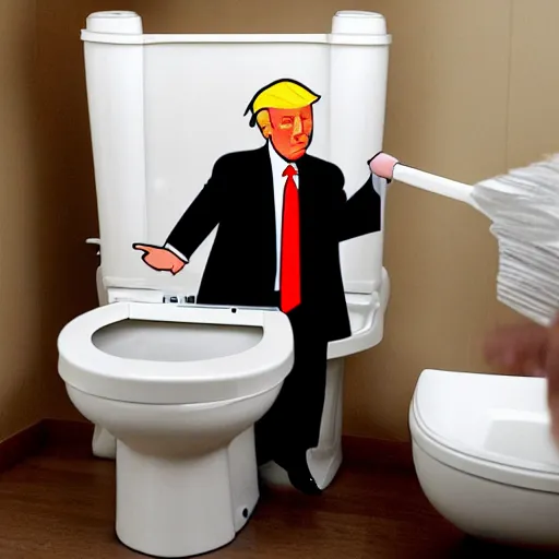 Image similar to donald trump putting peices of paper into a toilet