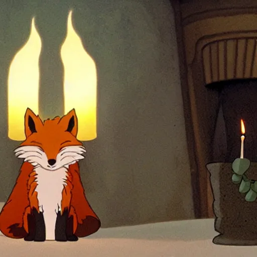 Prompt: a fox with a candle by studio ghibli