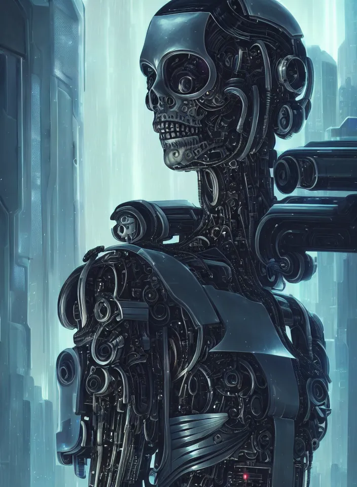 Image similar to beautiful crying! female mechanical android!, half portrait, intricate detailed environment, photorealistic!, octane render, concept art, cinematic, interstellar, ultra detailed, sharp, el dia los muertos!, cyberpunk, bladerunner, 8 k, by angus mckie, moebius, maciej kuciara, stanley lau, artgerm, greg rutkowski