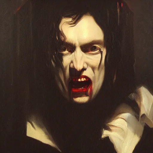 Prompt: oil painting portrait of (vampire) by hyacinthe rigaud, (Greg rutkowski) highly detailed