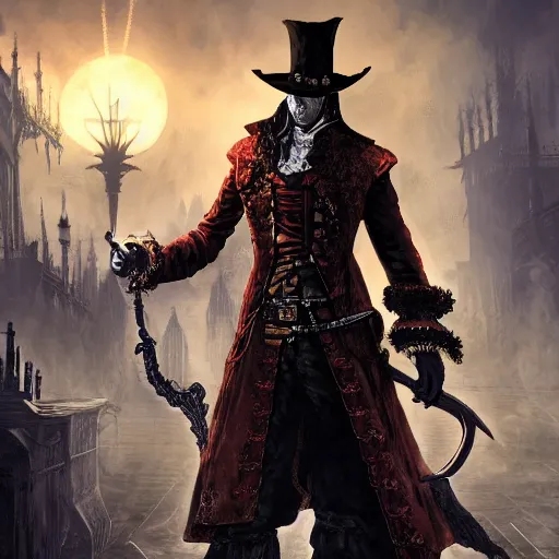 Image similar to Magic the gathering card of Male Victorian Gothic Pirate, hd, intricate, bloodborne, 8k, digital art