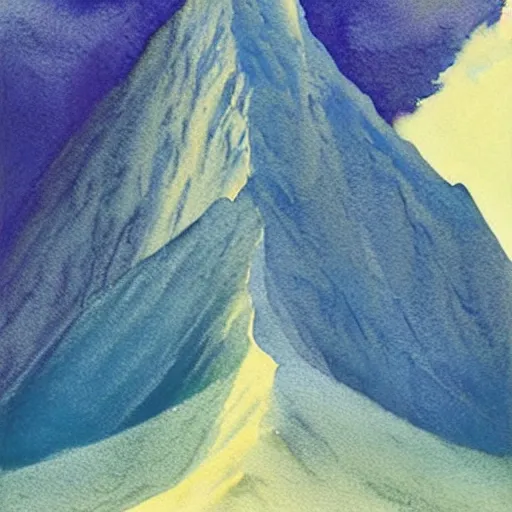 Prompt: a mountain in shape of human face, in style of john harris, watercolor, artstation