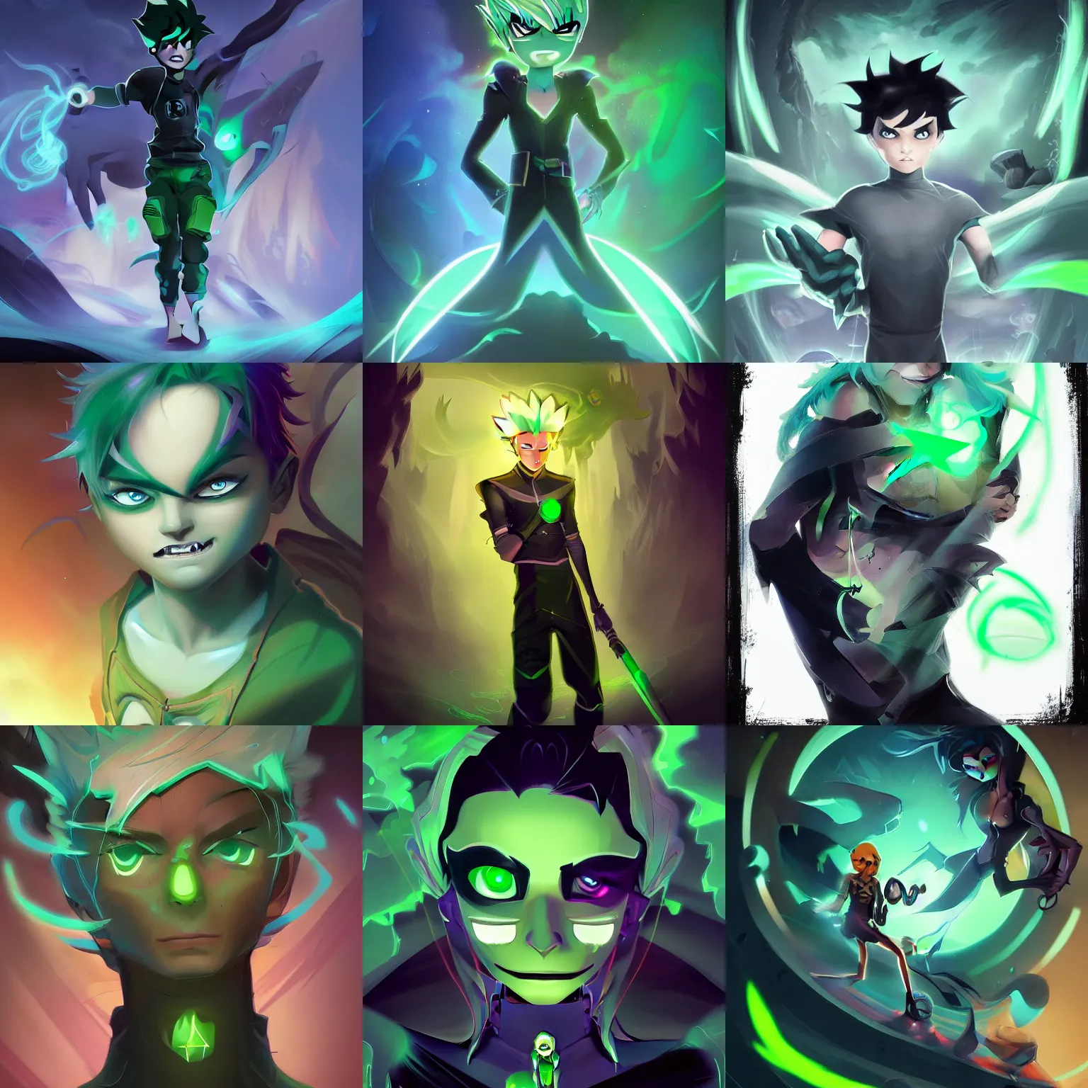 Prompt: A digital matte illustration concept art of young Danny phantom with glowing green eyes and fangs cute alt art fashion inspired art by Charlie Bowater and Artgerm and Mark Arian and Ross Tran + neon colors, wakfu colors + symmetry + greco-roman art, intricate complexity, epic composition, magical atmosphere, highly detailed, cinematic lighting + masterpiece, trending on artstation pixiv + 8k