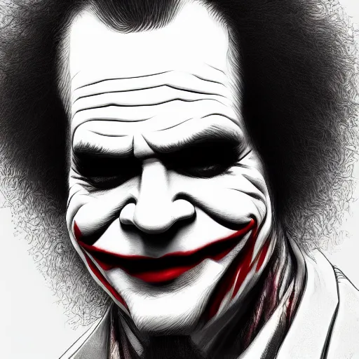 Prompt: Bob Ross is The Joker, hyperdetailed, artstation, cgsociety, 8k