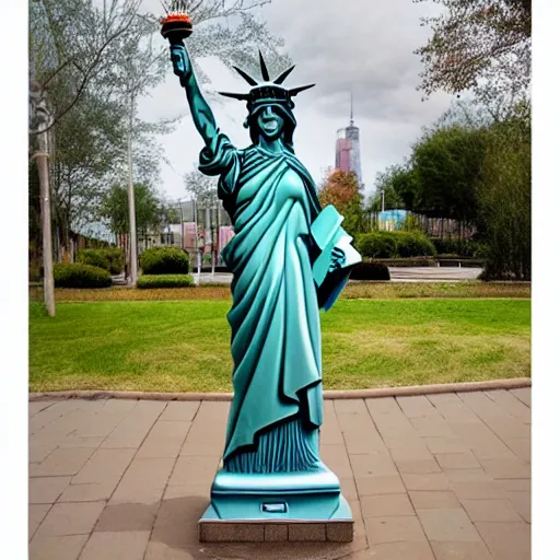 Image similar to cartoon statue of liberty, angry, flustered