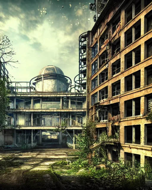 Image similar to a beautiful detailed render of industrial architecture building parking garage urbex abandoned city nature architecture unfinished building by camille pissarro, bioshock otherworldly, archdaily, wallpaper, highly detailed, trending on artstation.