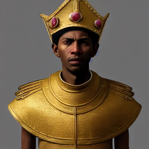 Image similar to A Crusader Kings II portrait of an African American young man with high cheekbones. Good bone structure. Dressed in 1940s style. Highly detailed, fine Art, high detail, great lighting, 8k resolution, masterpiece, concept art, illustration, clear eyes, painting oil on canvas, octane render, HDR, trending on artstation, 4k, 8k, HD