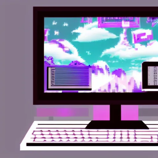 Image similar to old computerm monitor, vaporwave
