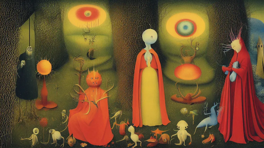 Image similar to a beautiful digital single panel painting digital render of a landscape with strange weird creatures. remedios varo. hieronymus bosch. chiho aoshima. johfra bosschart