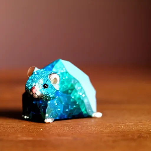 Prompt: photo of cute [ faceted ] figurine made of [ many ] separate rainbow gems shaped like a hamster