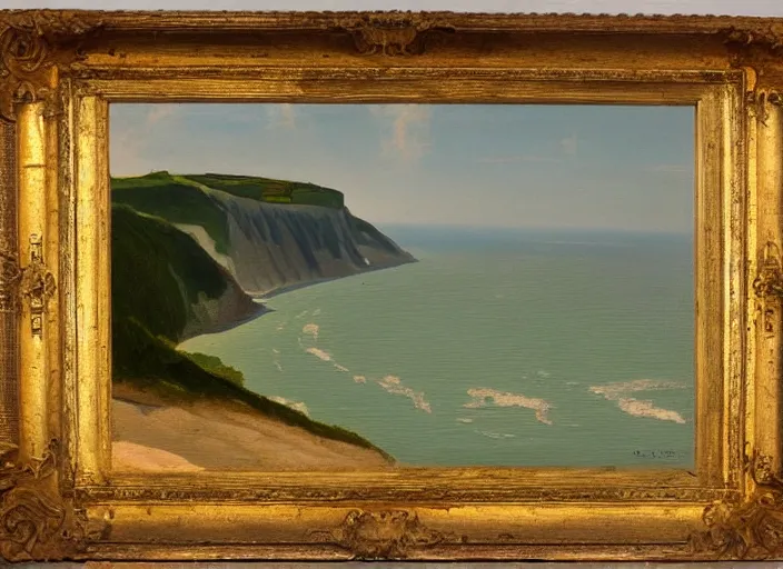 Image similar to cliffs of dover, uk in the style of hudson river school of art, oil on canvas