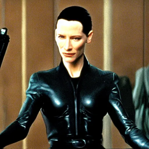 Image similar to cate blanchett in the matrix (1999) in 4k