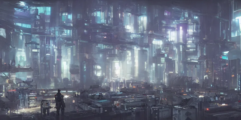 Image similar to a cyberpunk sci-fi factory where they make robots for the military, art, high detail, high definition, 8k,