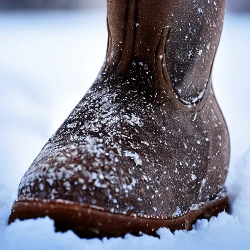 Prompt: unicorn mouse blue boots searching for food in the snow, macro shot, soft light of winter, award winning photo, national geographic,