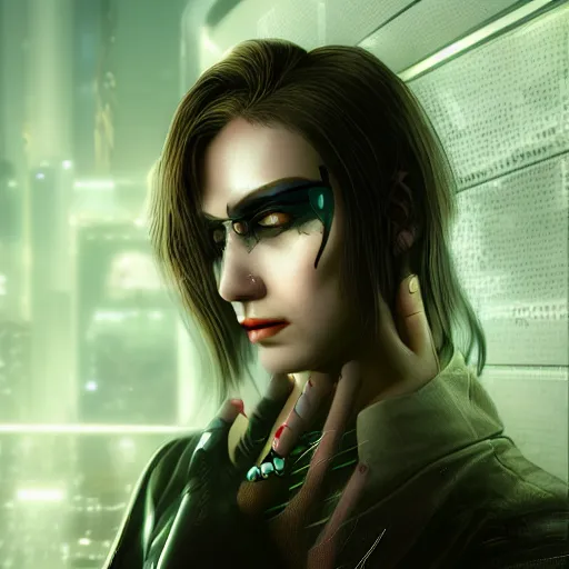 Prompt: a expressive portrait photograph of cyberpunk woman with eye implants in dramatic lighting, depth of field background, artstation, concept art, realism masterpiece