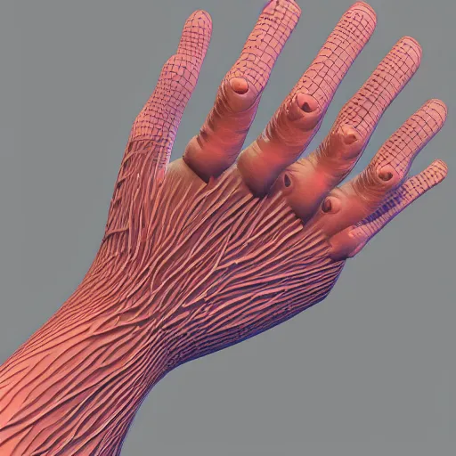 Prompt: 3 d scan of a human hand, rendered in blender 3 d, intricate detail