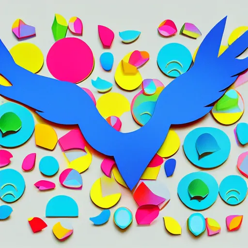 Prompt: the twitter bird surrounded by screens of different shapes and colors, 3d rendered