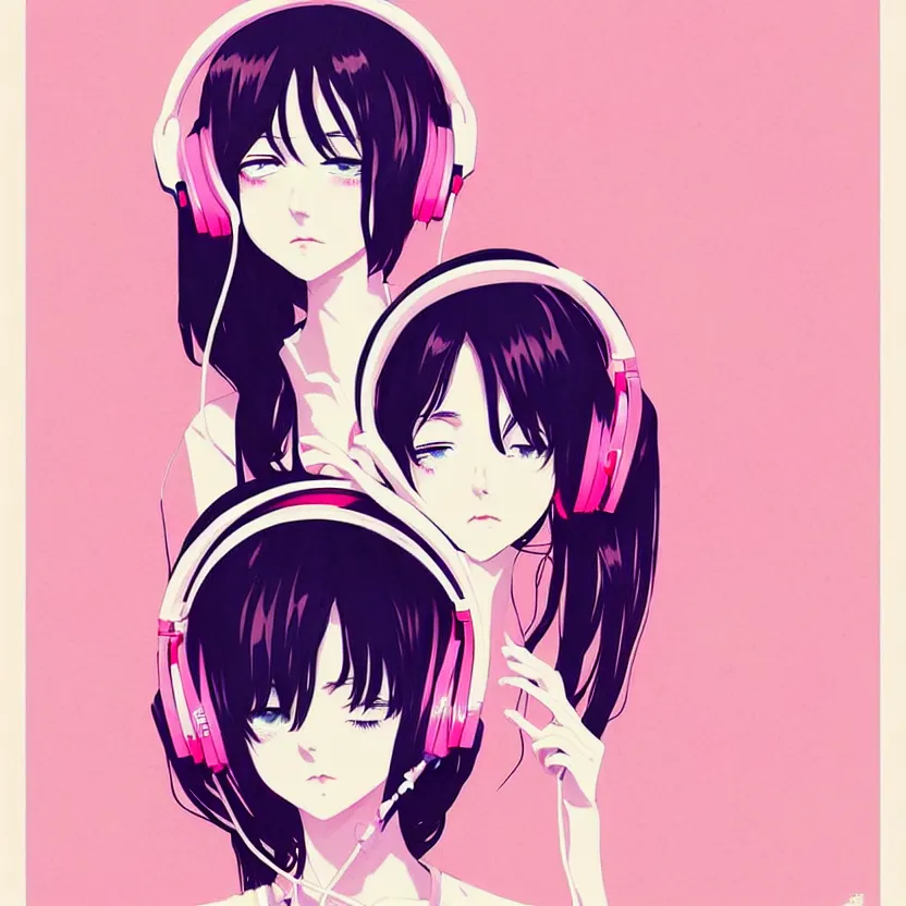 Image similar to girl with headphones, very anime!!! anime!! intricate details, aesthetically pleasing pastel colors, poster background, art by conrad roset and ilya kuvshinov