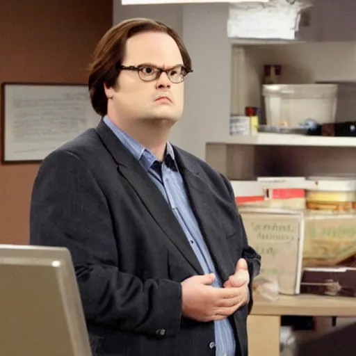 Image similar to dwight schrute pretending to be brian baumgartner