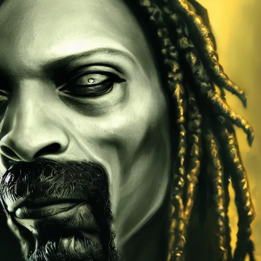 Image similar to portrait of snoop dogg as the grim reaper, league of legends amazing splashscreen artwork, gears of war, splash art, natural light, elegant, photorealistic facial features, intricate, fantasy, detailed face, atmospheric lighting, anamorphic lens flare, cinematic lighting, league of legends splash art, hd wallpaper, ultra high details by greg rutkowski