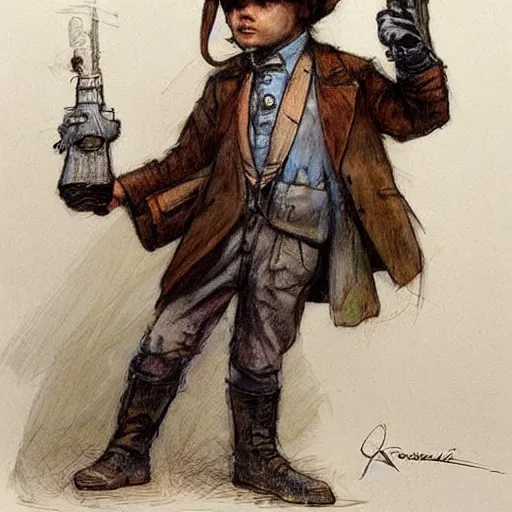 Image similar to ((color sketch)) by Jean-Baptiste Monge !!!!!!!!!!!!!!!!!!!!!!!!!!!!!!!!!!!!! (((((((((((((portrait of boy dressed as steampunk detective wearing leather gloves . muted colors.)))))))))))))