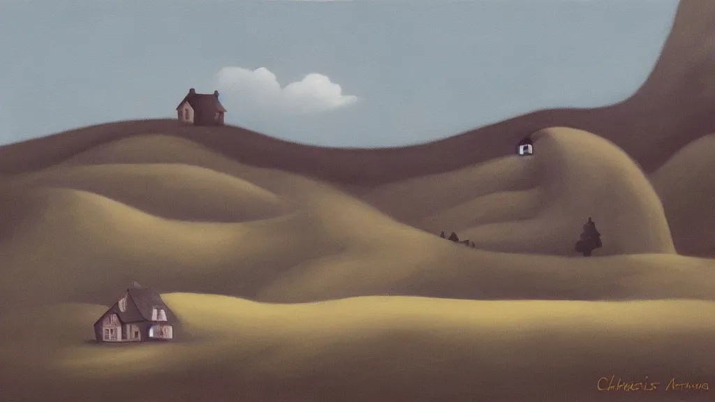 Image similar to a beautiful painting by Charles Addams of a house on a lonely hill, trending on artstation