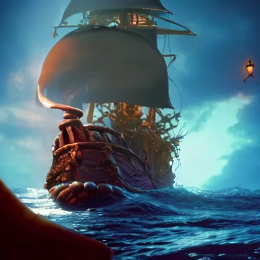 Prompt: stunning awe inspiring the ghost pirate lechuck from the secret of monkey island, movie still 8 k hdr atmospheric lighting