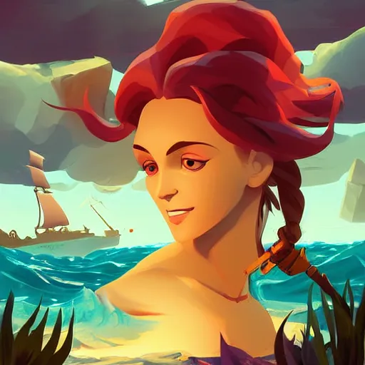 Image similar to painting mermaid treasure on sea of thieves game avatar hero smooth face median photoshop filter cutout vector, behance hd by jesper ejsing, by rhads, makoto shinkai and lois van baarle, ilya kuvshinov, rossdraws global illumination