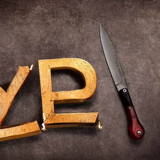 Prompt: the letter W, the letter W made out out metal, the letter W made out of knives, the letter W made out of a sword