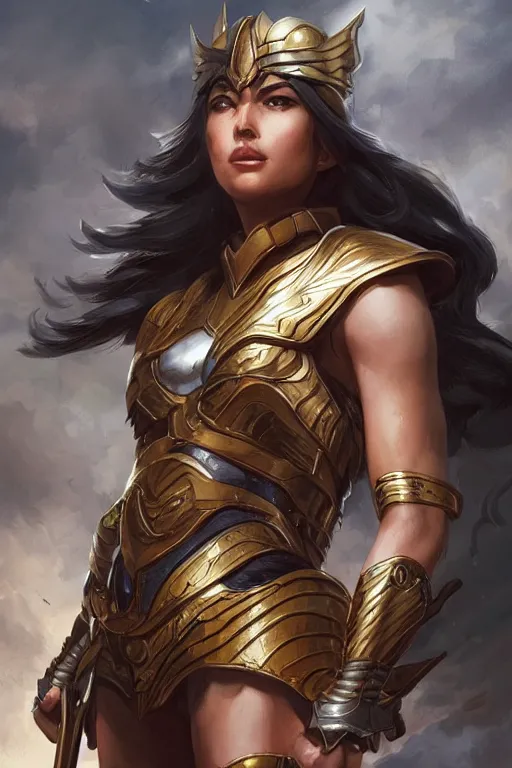 Image similar to amazon valkyrie athena, d & d, fantasy, portrait, highly detailed, headshot, digital painting, trending on artstation, concept art, sharp focus, illustration, art by artgerm and greg rutkowski and magali villeneuve