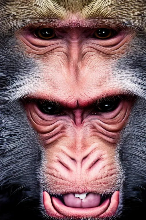 Prompt: photographic portrait of donald trump, monkey man, uhd 8 k fashion photography
