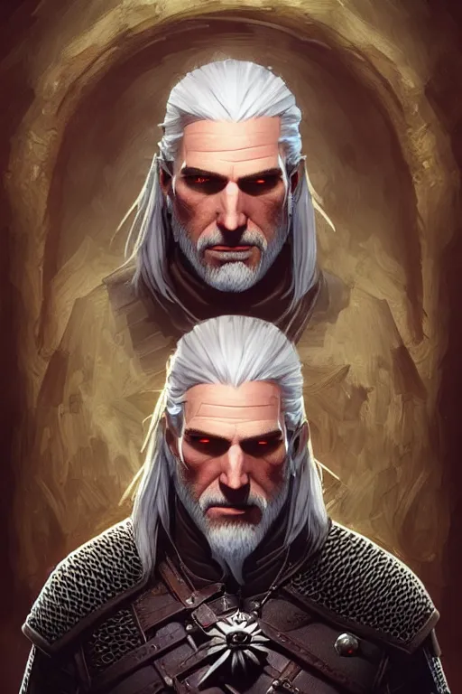 Prompt: geralt the witcher 3 d & d fantasy intricate elegant highly detailed digital painting artstation concept art matte sharp focus illustration hearthstone art by artgerm art by greg rutkowski art by alphonse mucha