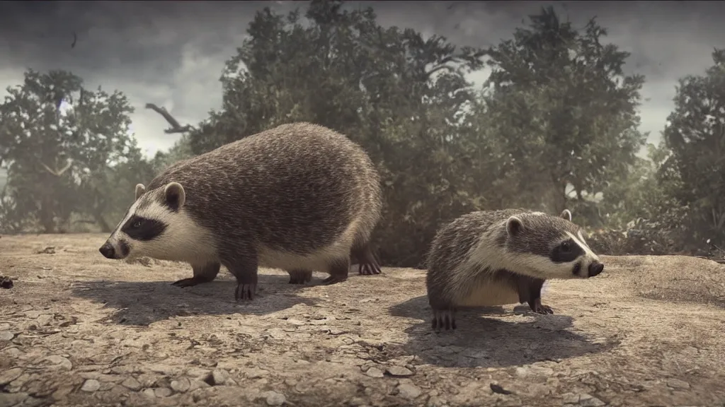 Prompt: Release the psychopathic badgers armed with machine guns, rule of thirds, rendered in octane, rendered in Corona, rendered in vray, rendered in Arnold, insanely detailed, photorealistic, cinematic, global illumination, no grain