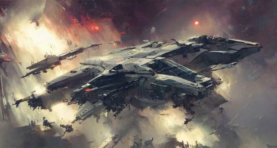 Image similar to battle spaceship, by jeremy mann, john berkey.