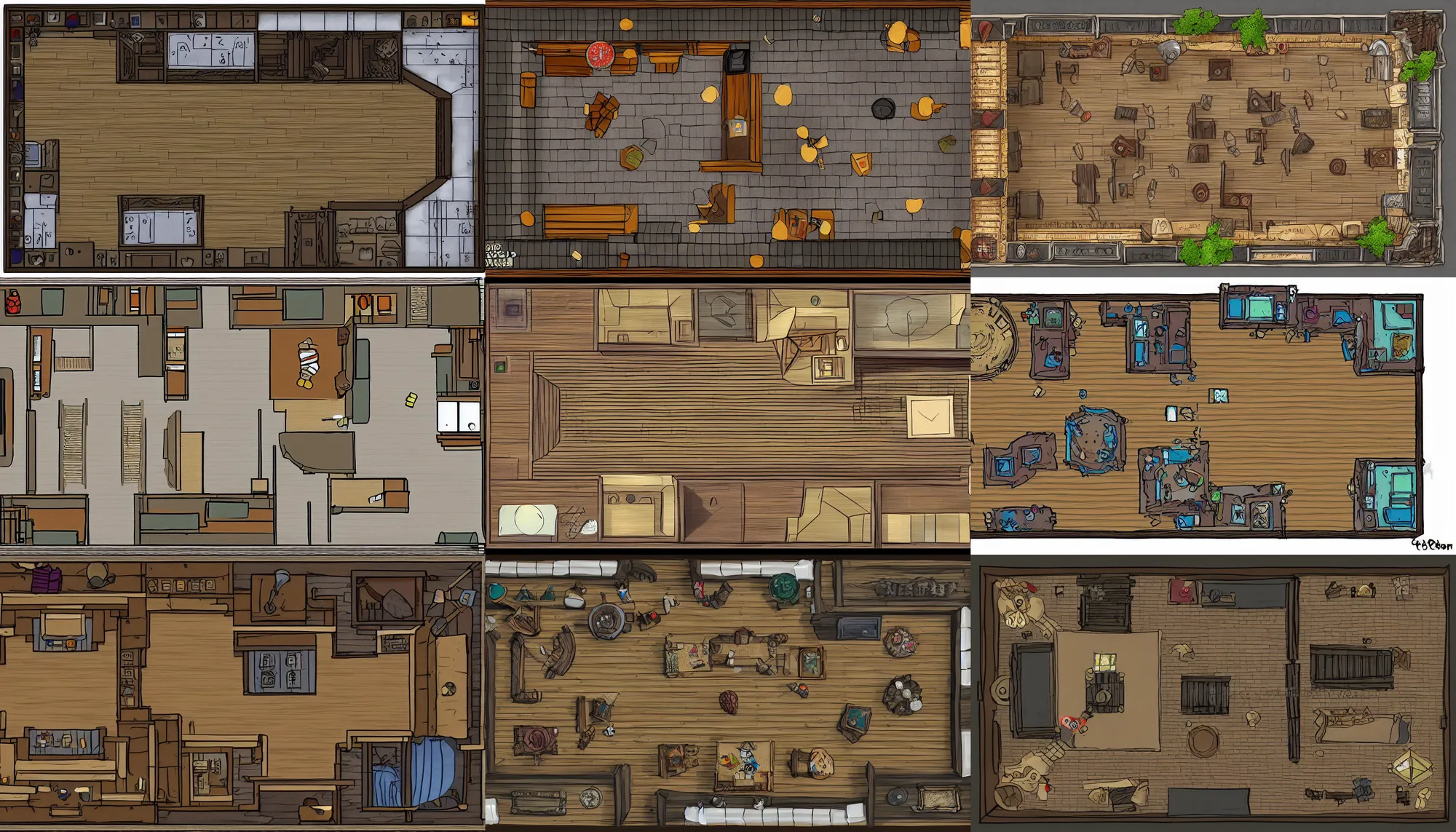 Prompt: dnd room, 2 d, top view, tavern