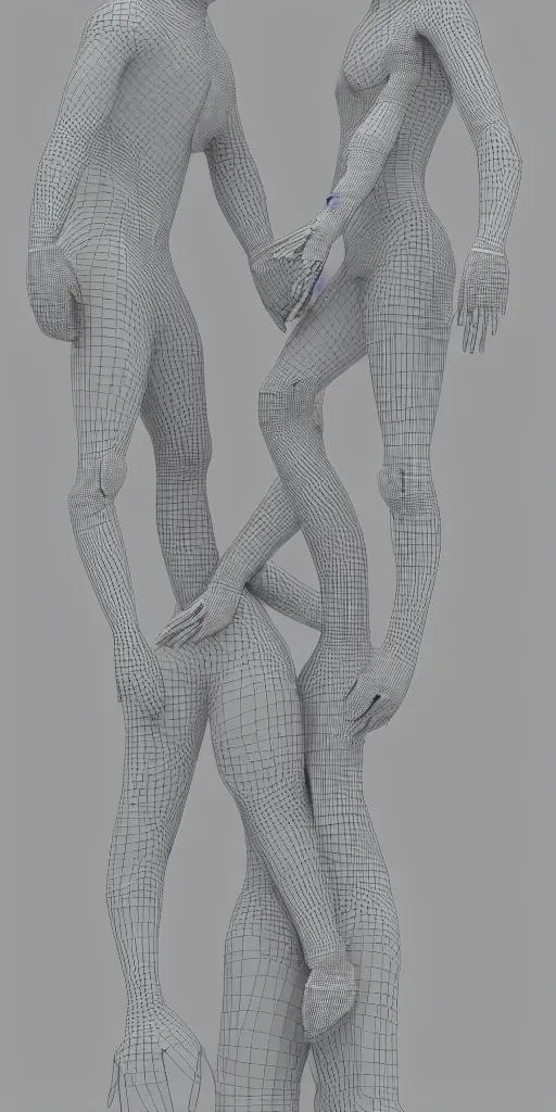 Image similar to human bodies intertwined, wireframe, perfect topology, 3 d model, ambient occlusion, 3 d mesh