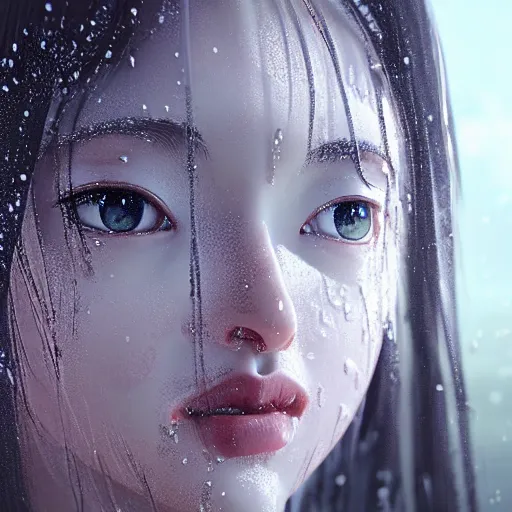 Prompt: anime human portrait made out of rain, beautiful, intricate detail, rendered in octane, unreal engine, realistic